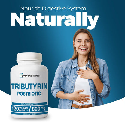 Tributyrin Supplement 800mg, Advanced Butyrate Form, 55% Standardized, More Effective Delivery Than Sodium Butyrate, 120 Capsules, Non-GMO & Gluten Free Postbiotic Supplement