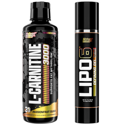 Nutrex Research Lipo-6 Defining Gel & L-Carnitine 3000 Passionfruit Guava | Stimulant-Free Workout Support | Fast-Absorbing Topical Gel + Liquid L-Carnitine