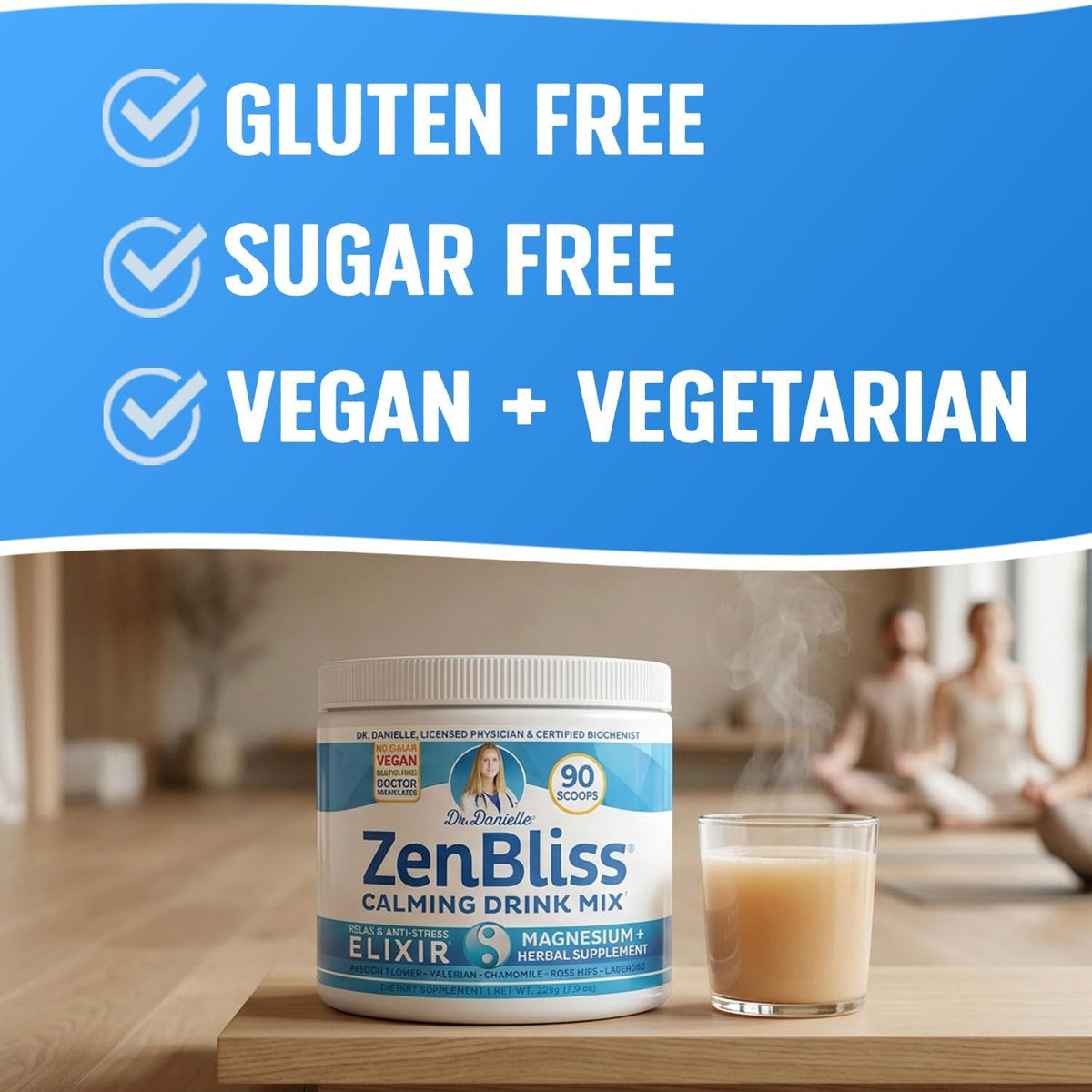 Zenbliss Calming Magnesium Drink Mix for Relaxation & Muscle Comfort – Magnesium Powder Supplement for Stress Support – By Dr. Danielle