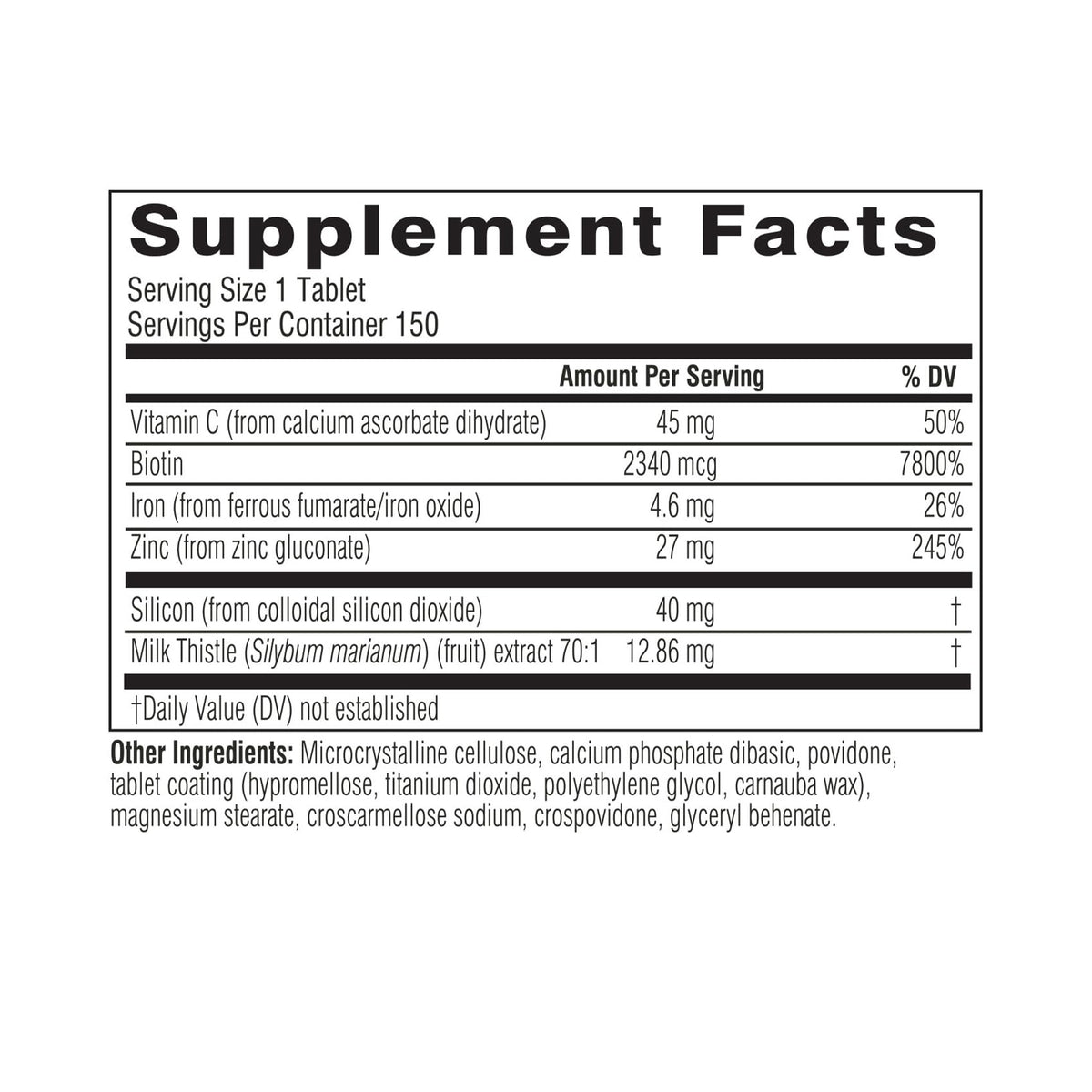 Swisse Biotin Hair Skin and Nails Vitamins for Women & Men | 5 Months Supply | Milk Thistle, Biotin, Vitamin C, Zinc & Iron | Supports Hair Growth & Collagen Production | 150 Tablets