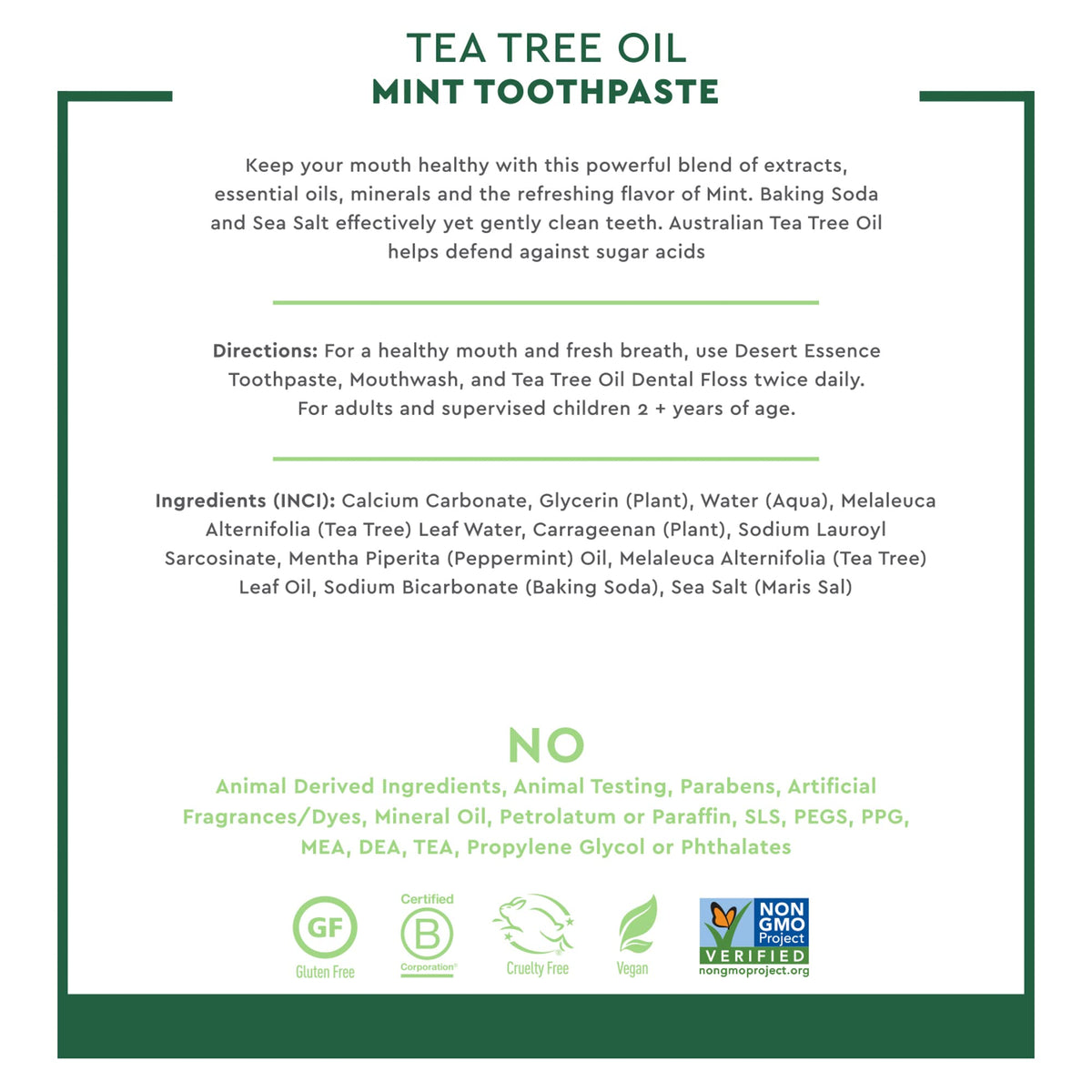 Desert Essence Tea Tree Oil Mint Toothpaste, Fluoride Free, 6.25 oz