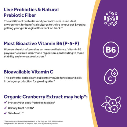 Doctor's Recipes Probiotics for Women, 100 Billion CFU, 18 Probiotic Strains, Prebiotics, Cranberry, P-5-P & VC, Vaginal, Digestive & Immune Support, Shelf-Stable, 30 Vegan Caps