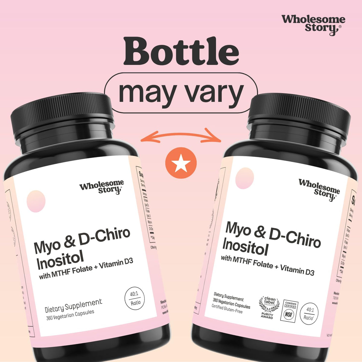 Myo-Inositol & D-Chiro Inositol Capsules with MTHF, Folate, Vitamin D| Support for Ovarian Function, Hormone Balance, & Homocysteine Levels | Fertility Supplements for Women | 40:1 Ratio