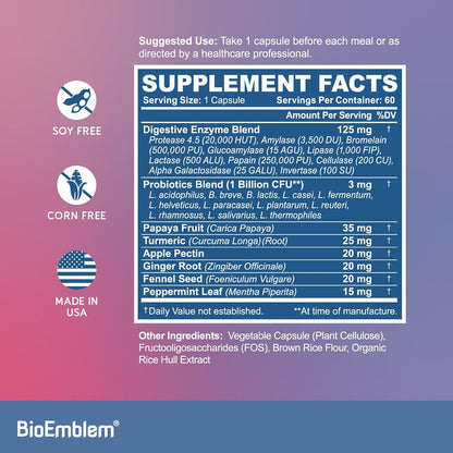 BioEmblem Triple Magnesium Complex & Digestive Enzymes for Muscles, Nerves, & Energ & Nutrient Absorption & Digestive Support