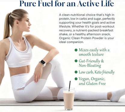 Organic Vegan Protein Powder - 20g Plant Based Protein for Women and Men, with Pea Protein, Superfood & Digestive Enzymes - Clean Protein, Gluten-Free, Gut-Friendly & Non-Bloating, Keto