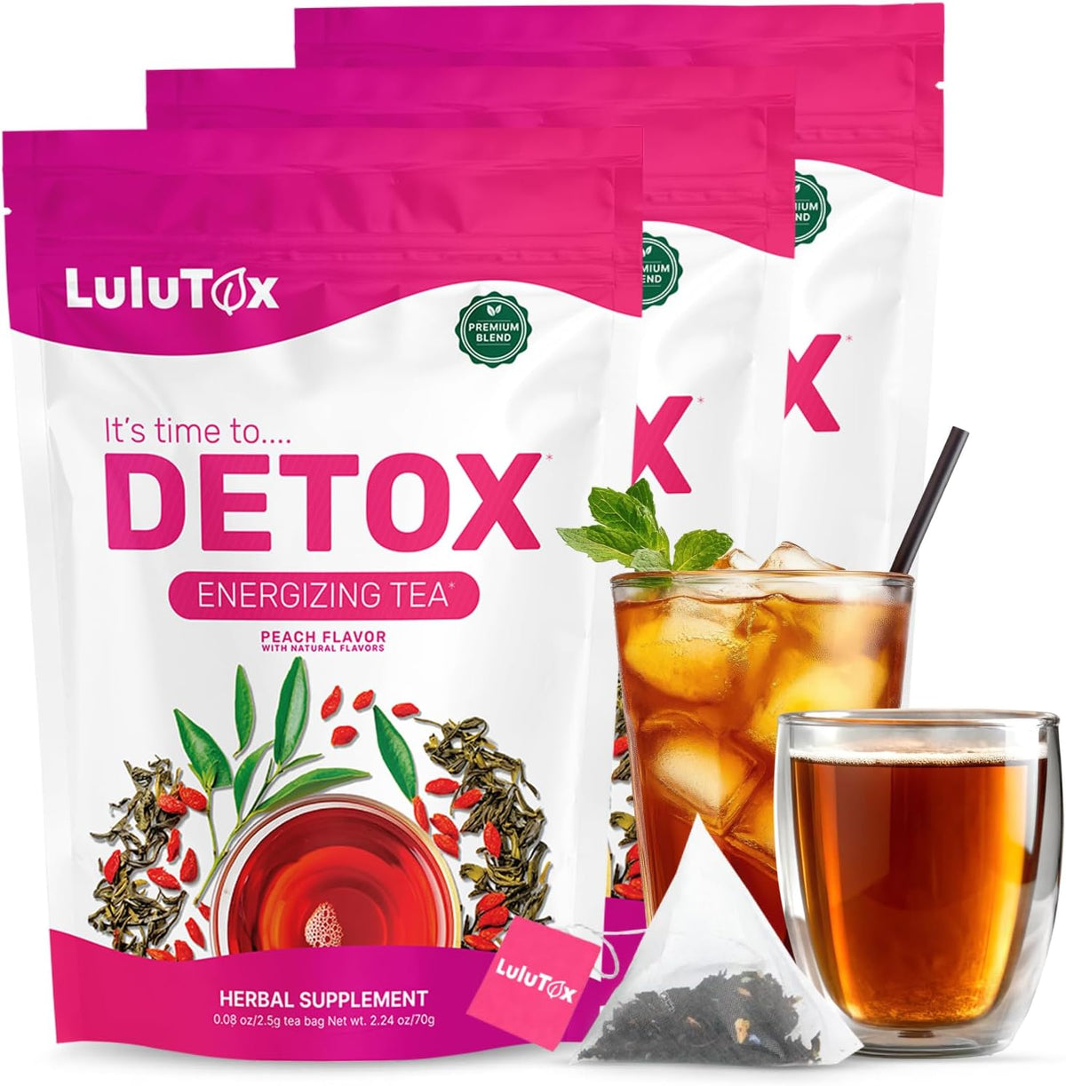 Menopause Daily Support (90 Capsules) + Lulutox Peach Herbal Tea 3-Pack (84 Servings) | Women’s Wellness Bundle for Daily Routine