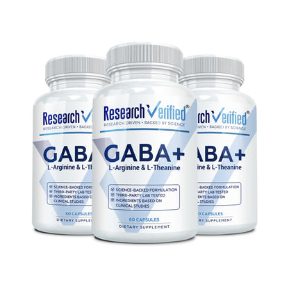 Research Verified GABA+ - Relaxation, Mood, Sleep - 600mg GABA, L-Arginine, L-Theanine, P5P, BioPerine - 60 Vegan Capsules - Pack of 1