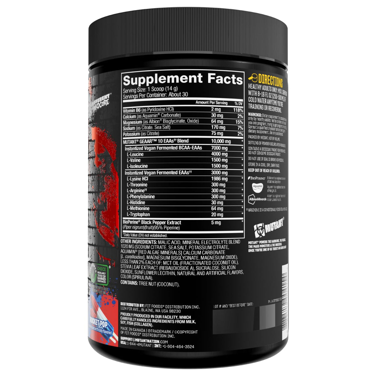 Mutant GEAAR, 10g EAAs + Arginine, Electrolytes, Fruit Punch, 14.8 oz