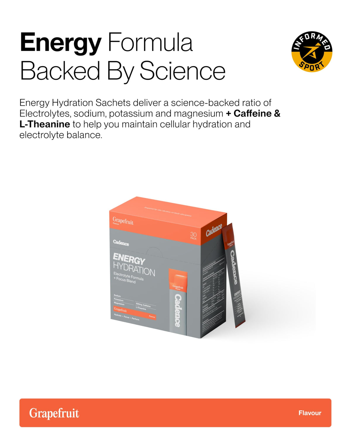 Cadence Sachets Core Melonberry - Carton (5g x 30) Science-Backed Hydration | Electrolyte Formula + Caffeine | Vegan, Keto & Paleo Friendly | Sodium, Potassium & Magnesium for Performance & Recovery