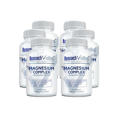 Research Verified Magnesium Complex - Brain, Muscle and Nerve Support - Magnesium Bisglycinate, Malate, Citrate, and Oxide - Bioperine - Vegan - 60 Capsules - Pack of 1