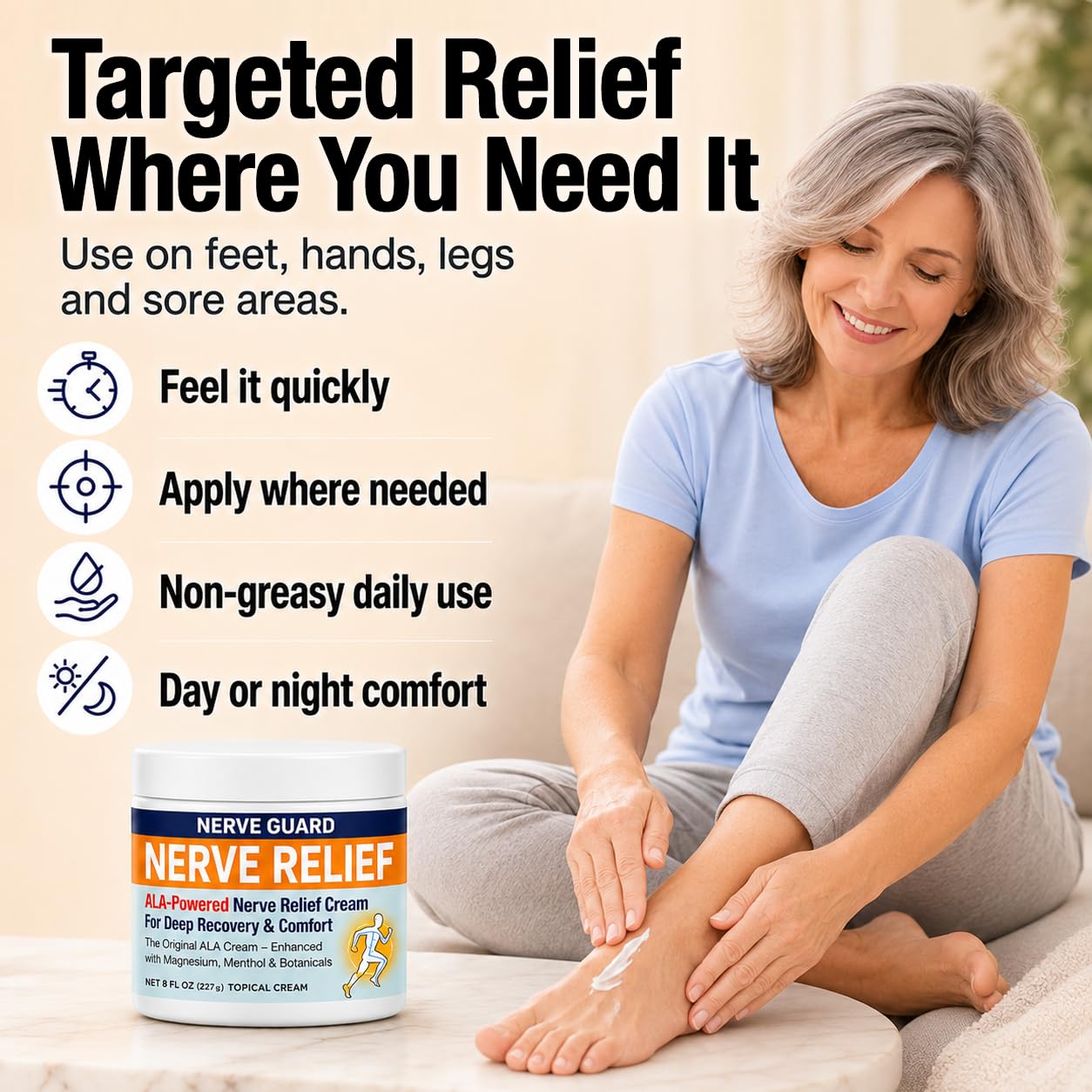 Neuropathy Cream – XL 8 oz – Maximum Strength Nerve Relief Cream for Feet Hands Legs Toes & Back – Fast Acting Relief with Menthol, Magnesium, ALA, Arnica –