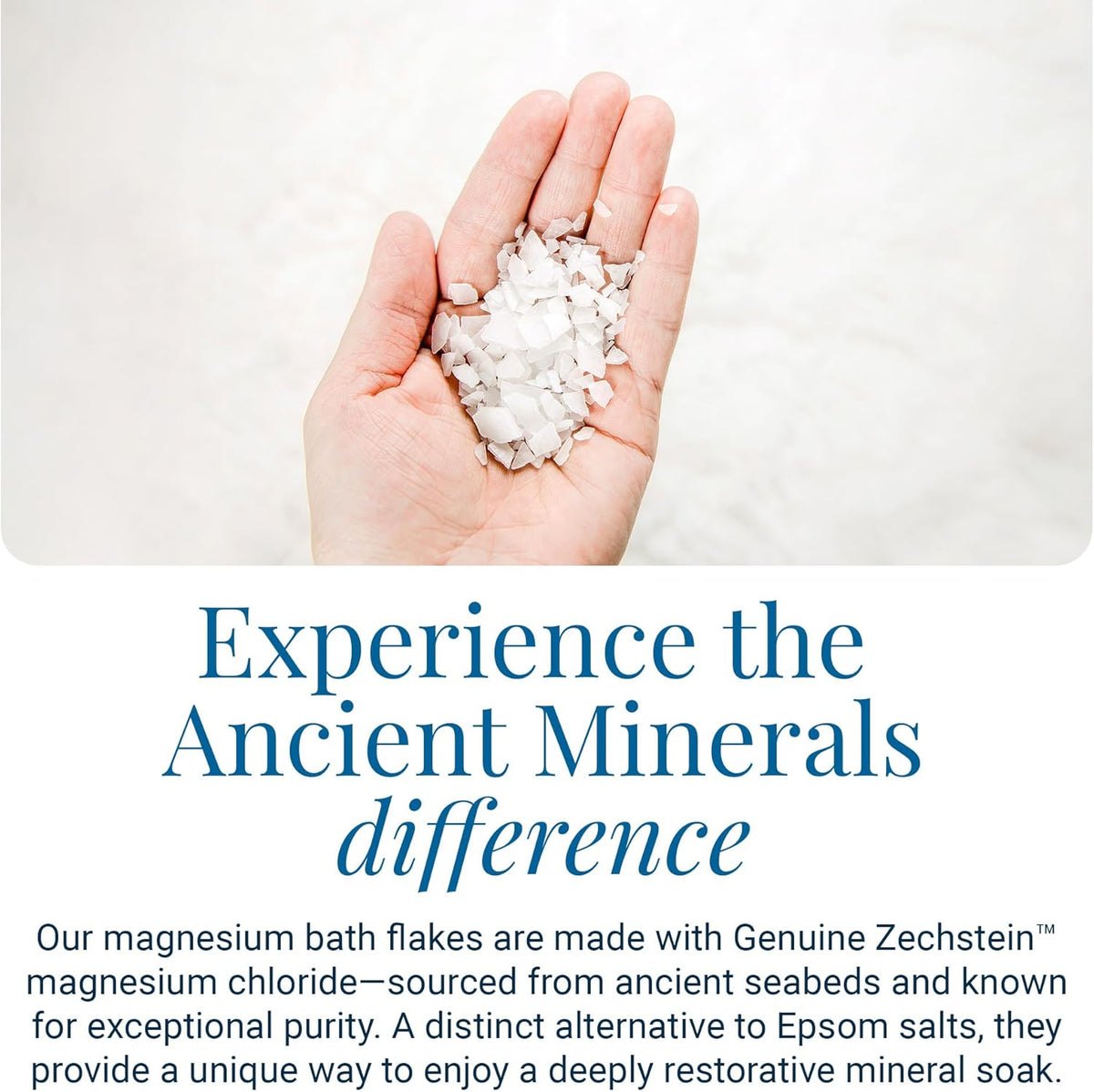 Ancient Minerals Magnesium Bath Flakes, Epsom Salt Alternative, 8lb | Pure Zechstein magnesium chloride flakes for soaking & whole-body replenishment. 8 lb resealable bag.
