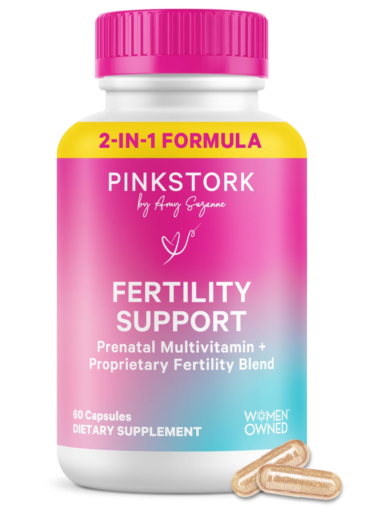 Pink Stork Fertility Supplements for Women, 60 Capsules | 2-in-1 Conception Support + Prenatal, Inositol, Folate + CoQ10, Cycle Regularity, Hormone Balance, Reproductive Wellness