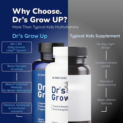 BONE SCIENCE Dr's Grow UP AM & PM Bone Support for Kids & Teens, D3 K2 MK-7