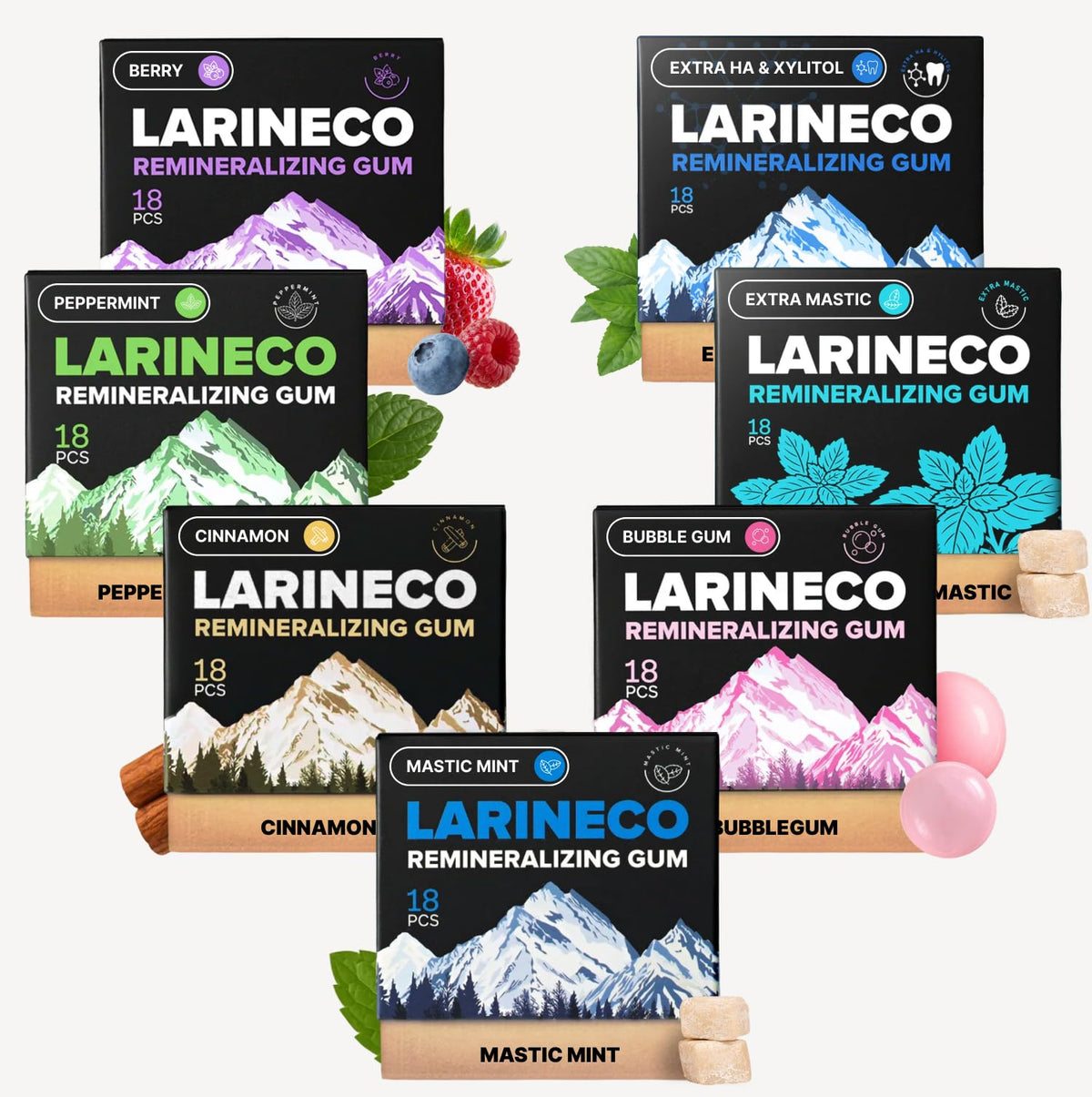 Larineco Remineralizing Gum with Nano Hydroxyapatite & Xylitol – Sugar-Free Xylitol Gum – Plastic-Free, Dye-Free, Aspartame-Free – Natural Base – 36 Pieces, Mastic Mint