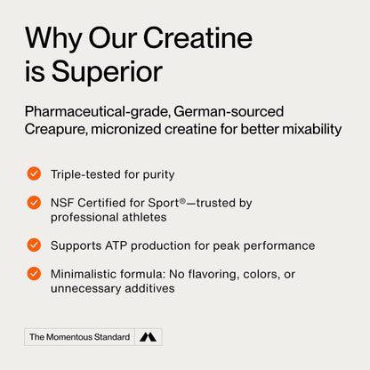 Momentous Creatine Lemon Monohydrate Powder - Creatine Powder - Supports Strength, Lean Muscle, & Recovery for Men & Women - NSF Certified for Sport - 6.49 g per Serving - 15 Servings