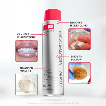 Hismile iD Stain Whitening Mouthwash, Gunk Removing Mouthwash for Fresh Breath, Hydrogen Peroxide Mouthwash to Promote Whiter Teeth,
