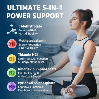 L-MethylFolate 15mg & Methyl B12 Gummies, Methylated B1, B2, B6 Multivitamins - Active 5-MTHF & High Absorption - Supports MTHFR Gene, Cognition, Homocysteine Levels, Folate Metabolism, Vegan, 120 Cts