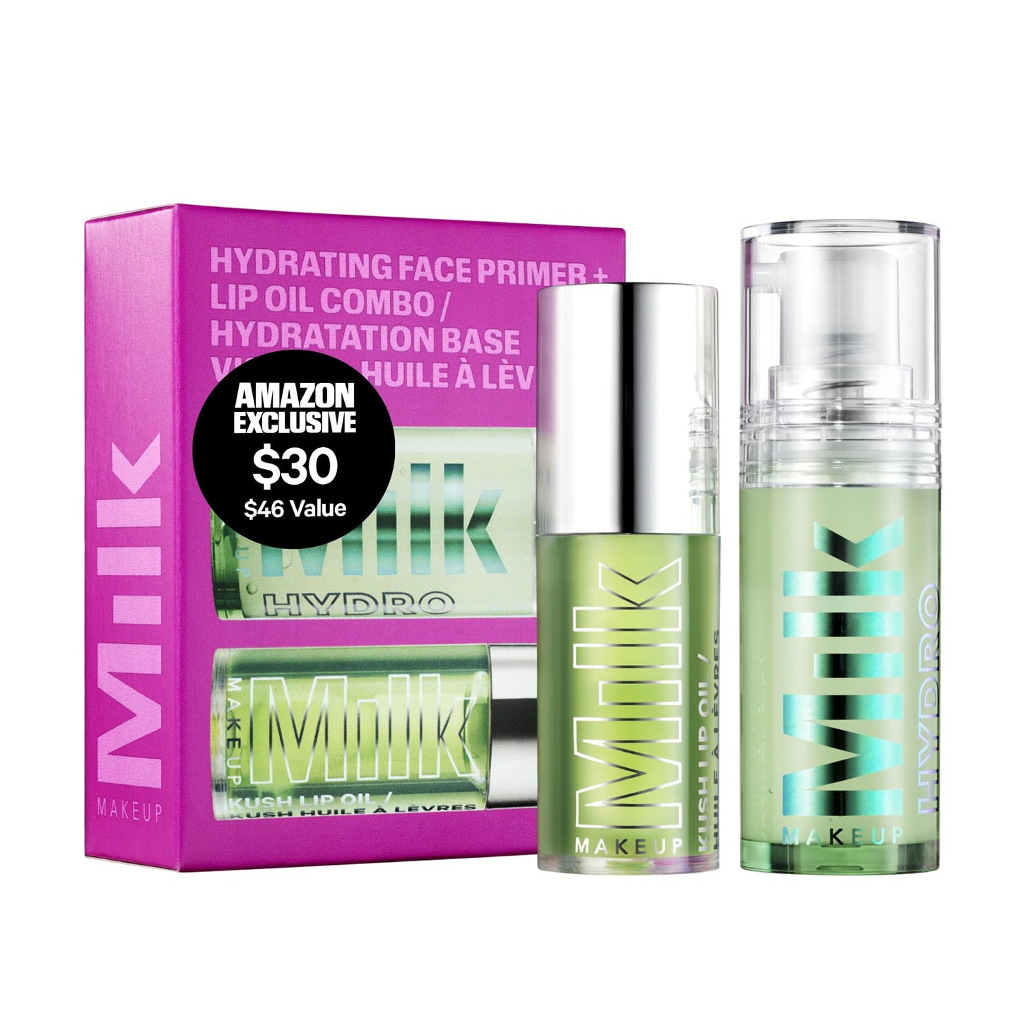 Milk Makeup Mini 12HR Hydro Grip Primer + Full Size KUSH Lip Oil Gift Set – Hydrating Face Primer + Clear Lip Gloss – Travel Friendly, All-Day Wear