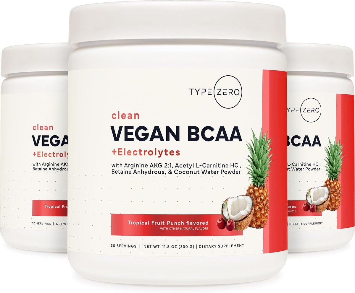 Type Zero Ultra Clean Vegan BCAA Powder + Electrolytes Tropical Fruit Punch | 6g Per Serving, 2:1:1 Sugar-Free, No Sucralose, BCAAs Amino Acids Supplement, After Workout Drink, 30 Servings