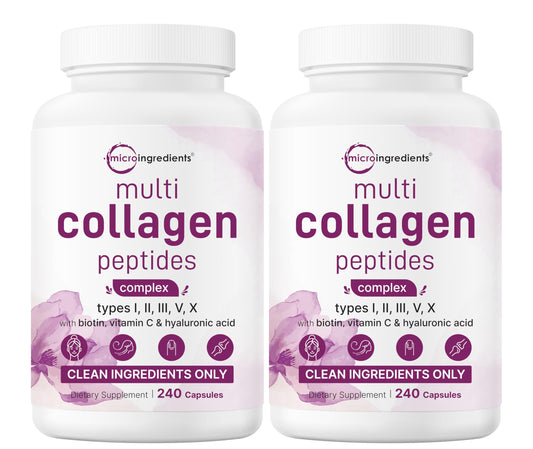 Micro Ingredients 2 Pack Multi Collagen Pills for Women & Men, 480 Capsules | Type I, II, III, V, X | Hydrolyzed Protein Peptides with Biotin,