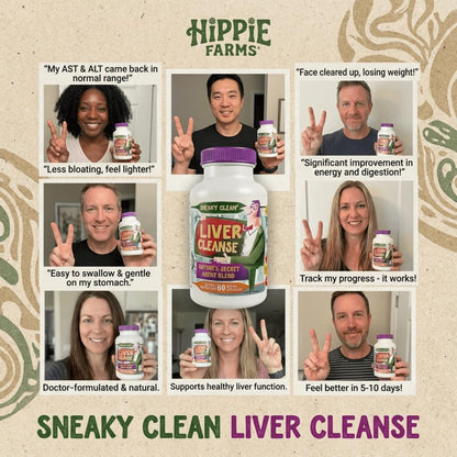 Hippie Farms Liver Cleanse Support Supplement w Organic Milk Thistle - Nature's Secret Agent Blend - 60 Vegan Capsules