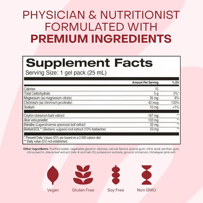 Healthycell Glucose Support Supplement to Support Balanced Blood Sugar | Berberine, Cinnamon & Chromium for Healthy Insulin Function & Proper Glucose Metabolism - 30 Gel Packs, Apple Cinnamon Flavor