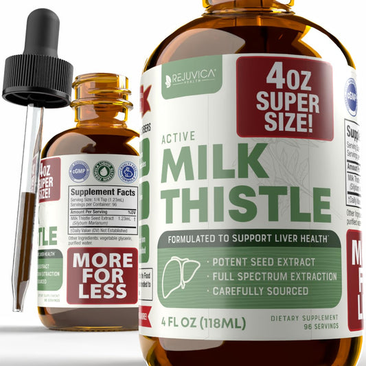 Rejuvica Health Active Milk Thistle 4oz XL Super Size - Advanced Milk Thistle Seed Liquid Extract Drops - May Support the Liver