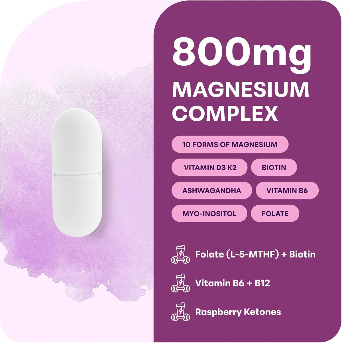 Micro Ingredients Magnesium Complex for Women, 240 Veggie Capsules | 20-in-1 with Glycinate, Citrate & More + D3, K2, Methylated B Complex, Biotin, Inositol & Ashwagandha. Filler Free, Non-GMO.