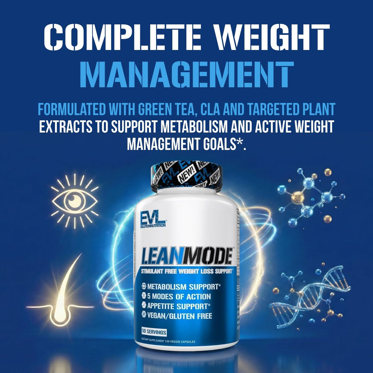EVL Weight Loss Support Pills - Premium Multipurpose Appetite Metabolism and Fat Loss Support for Men and Women - LeanMode with Green Coffee Bean Extract CLA and Garcinia Cambogia - 50 Servings