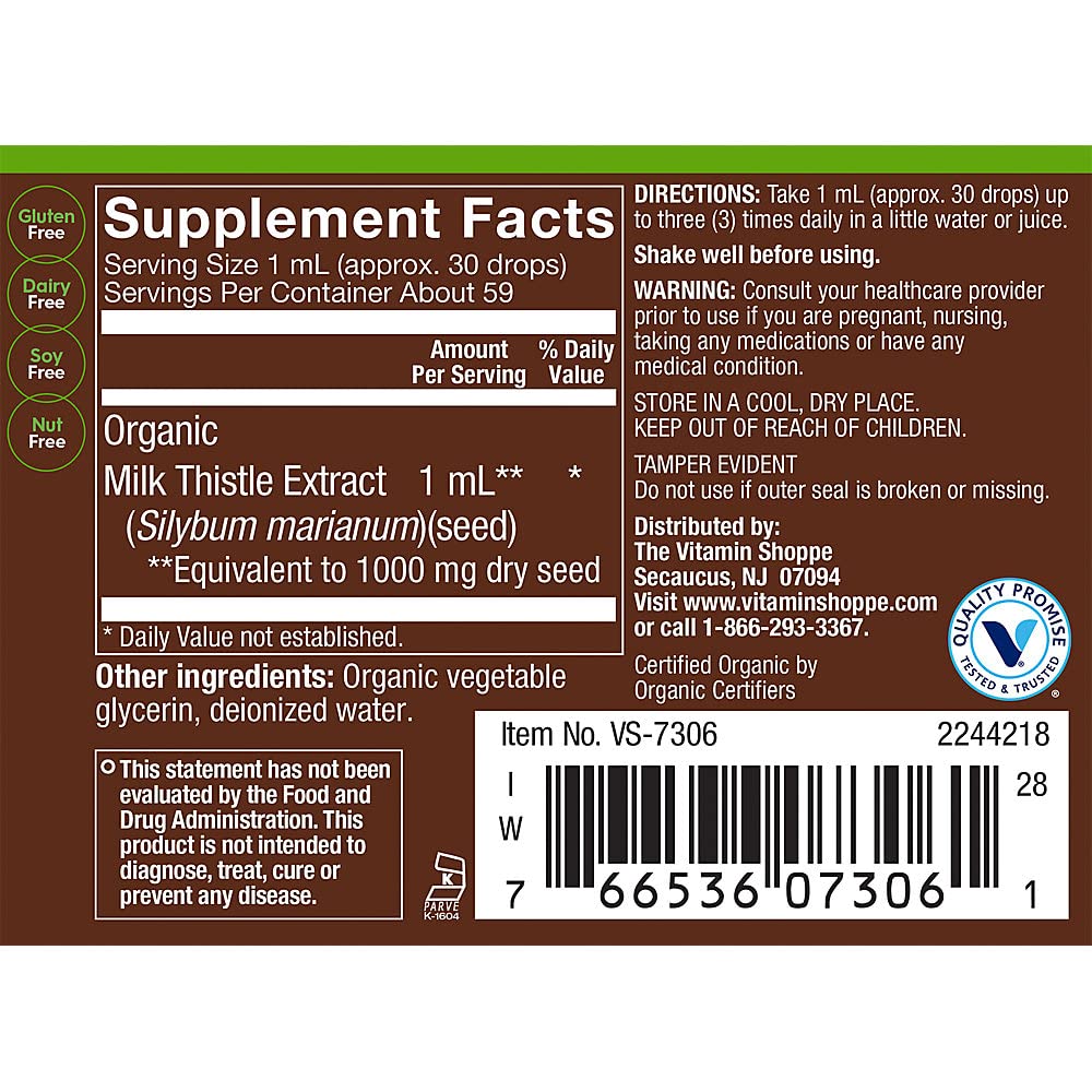 Organic Liquid Milk Thistle, Full Spectrum, Supports Liver Health - Alcohol-Free (2 fl. oz.)