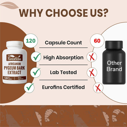 Pygeum Supplement for Men 500mg, Standardized Pygeum Africanum Bark Extract, 120 Vegan Capsules, 4 Month Supply, Non-GMO and Gluten Free Capsules for Men & Women