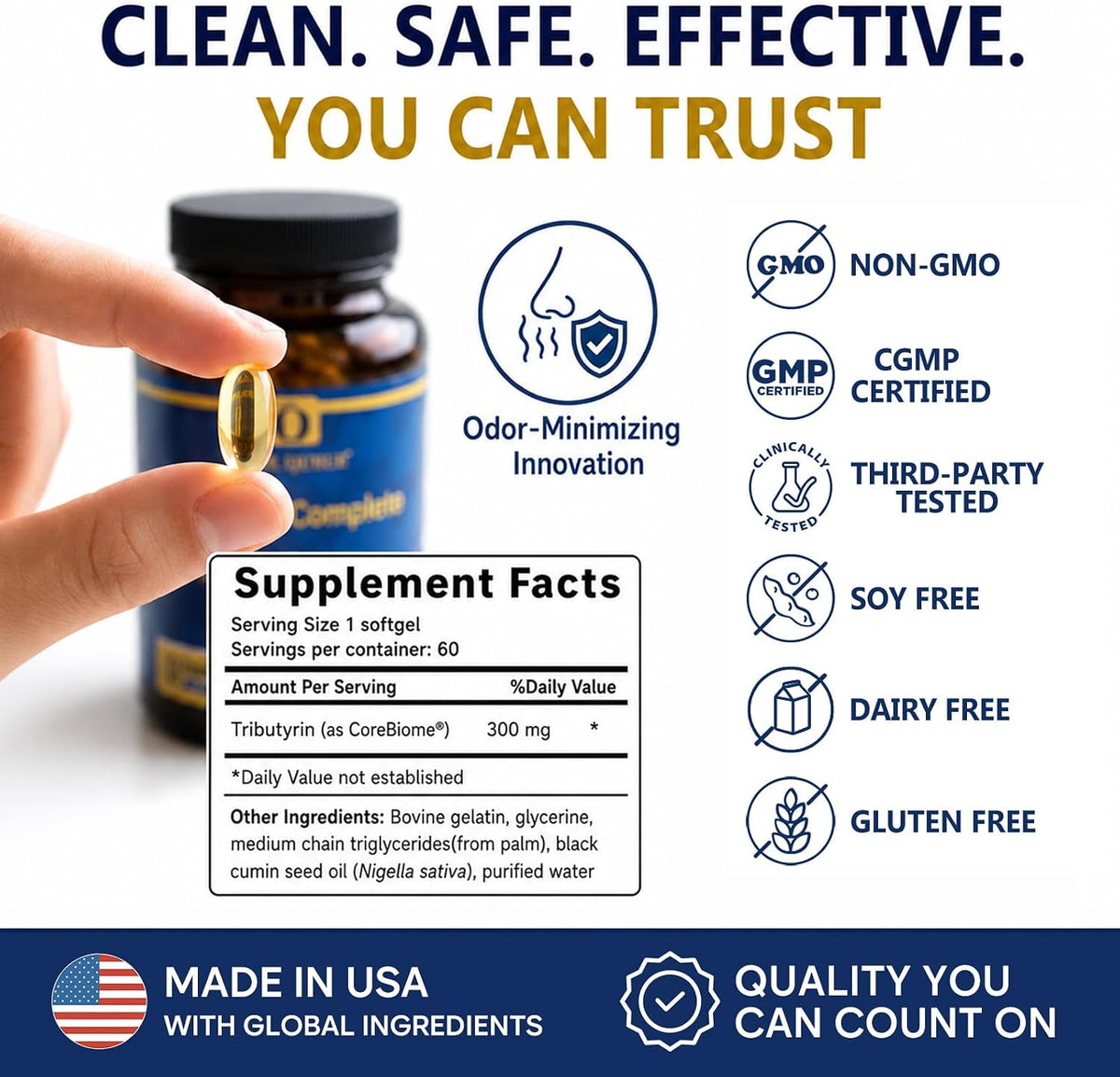 Butyrin Complete Butyrate Supplement with Tributyrin for Gut Health | 3-in-1 Butyric Acid Postbiotic for Healthy Gut Lining, Gut Barrier Integrity, Microbiome Balance & Digestive Wellness