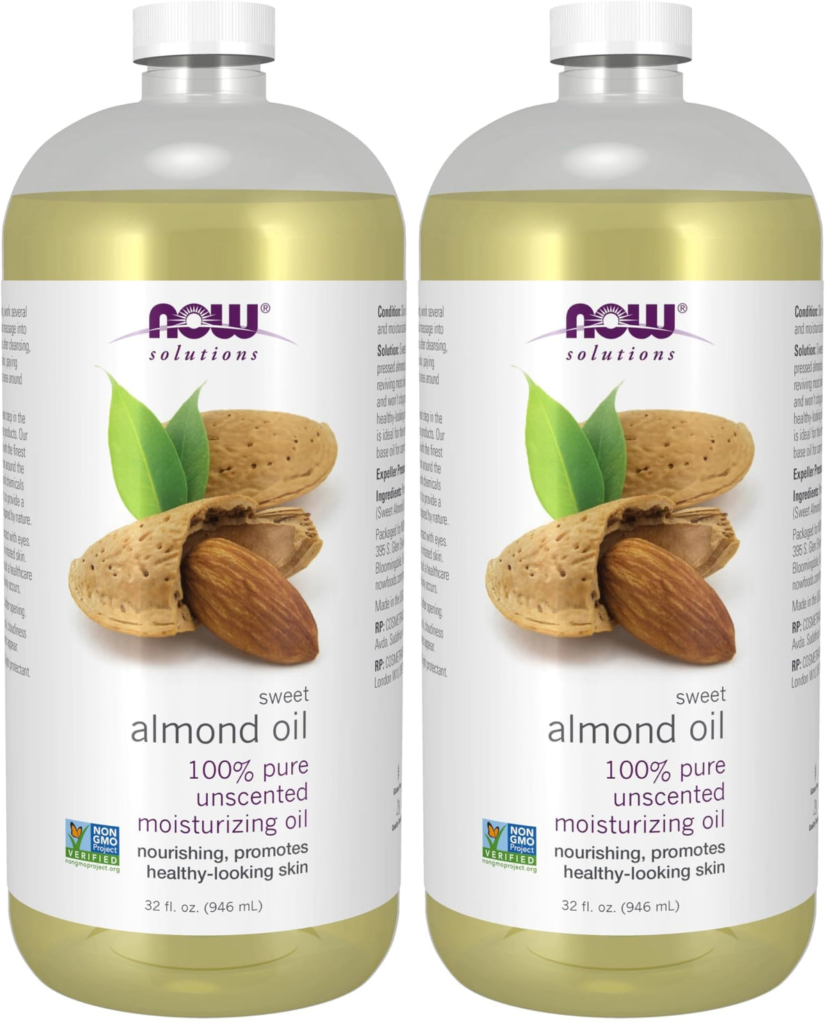 NOW Foods Solutions, Sweet Almond Oil, 100% Pure Moisturizing Oil, Promotes Healthy-Looking Skin, Unscented Oil, 16-Ounce,Package may vary