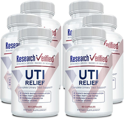 Research Verified UTI Relief - Urinary Tract Support Supplement - 100% Natural, Vegan with Lingonberry, Cranberry & D-Mannose - 6 Bottle (6 Month Supply)