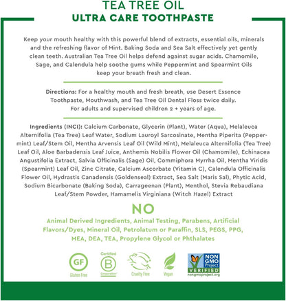 Desert Essence Ultra Care Toothpaste, Mega Mint, Fluoride Free, 6.25 oz