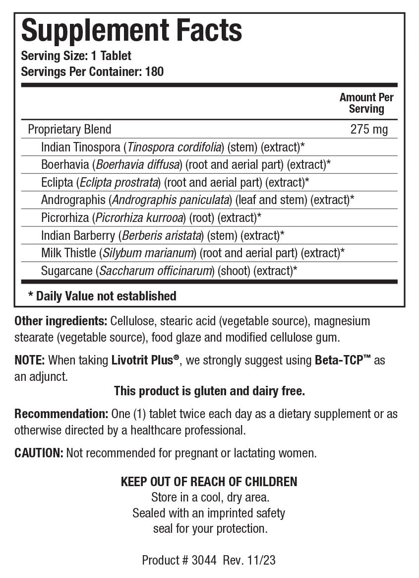 Biotics Research Livotrit Plus Liver Cleanse and Detox Support Supplement Natural Non GMO Herbal Blend with Milk Thistle 180 Tablets