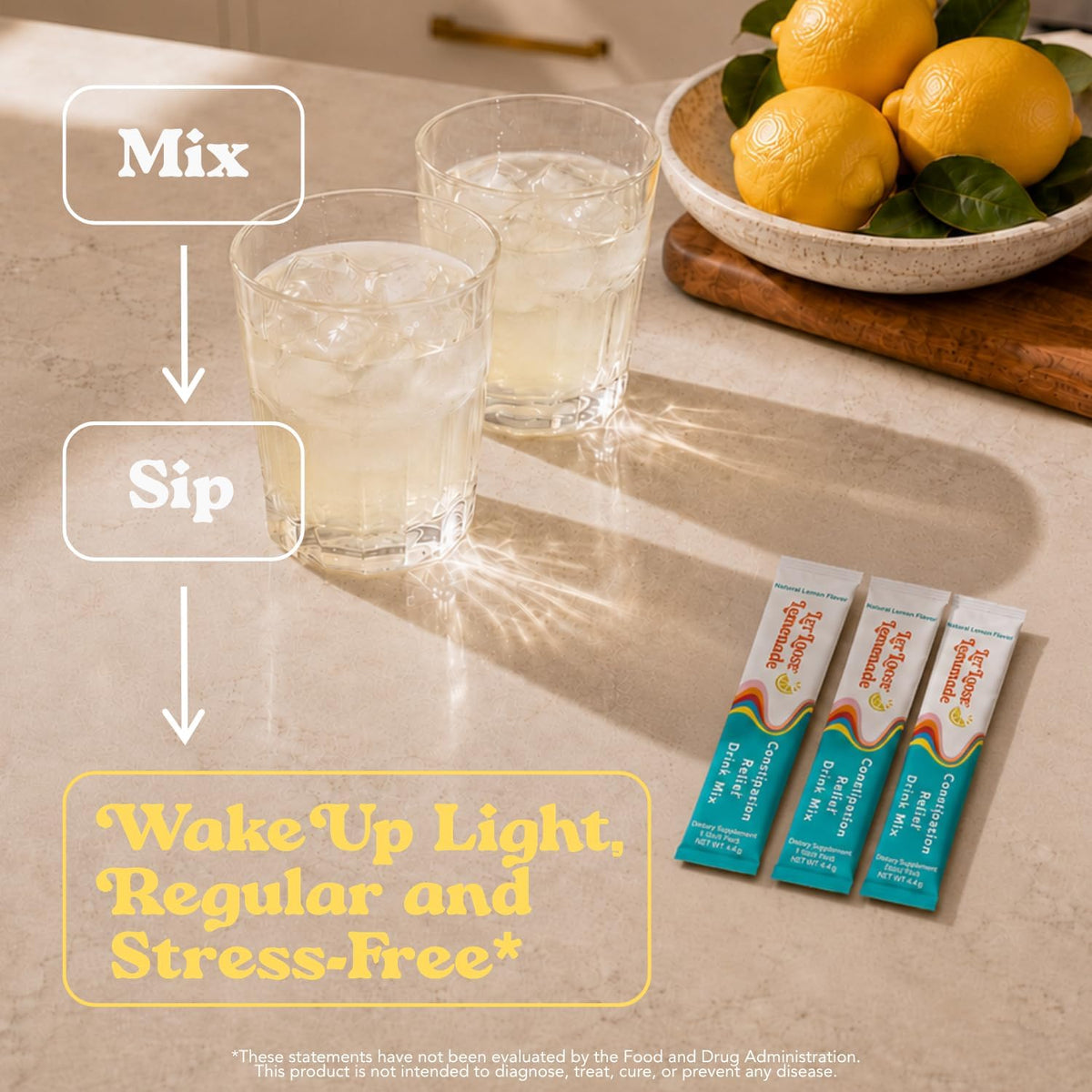 Let Loose Lemonade Magnesium Constipation Relief Drink Mix (10 Sticks) | Sugar-Free, Travel-Ready, Gentle Overnight Bloat & Bowel Movement Support for Women, Formulated with Ozonated Magnesium Oxide