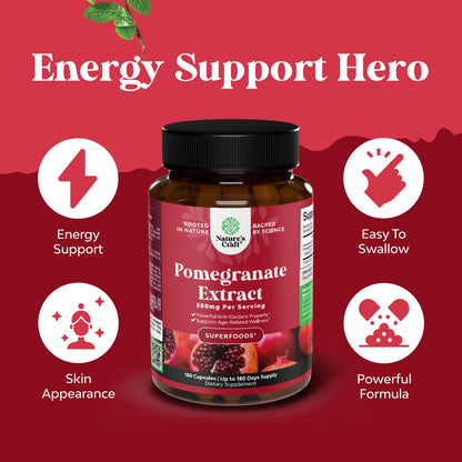 Advanced Pomegranate Extract Capsules - Powerful Antioxidant & Healthy Heart Support - Easy To Swallow Pomegranate Supplement - Superfood for Energy & Gut Health Support - Third Party Tested - 60 Ct
