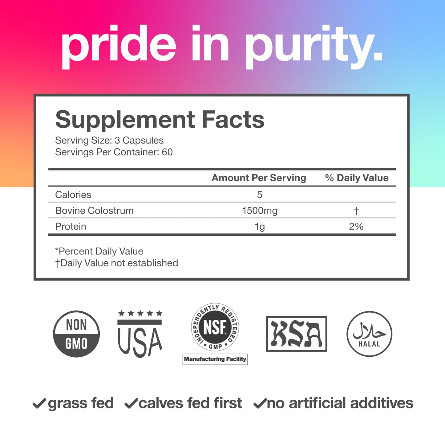 TBR Labs Pure Bovine Colostrum 180 Capsules - Antibiotic and Hormone Free - USA Sourced - All Natural - 100% First Milking