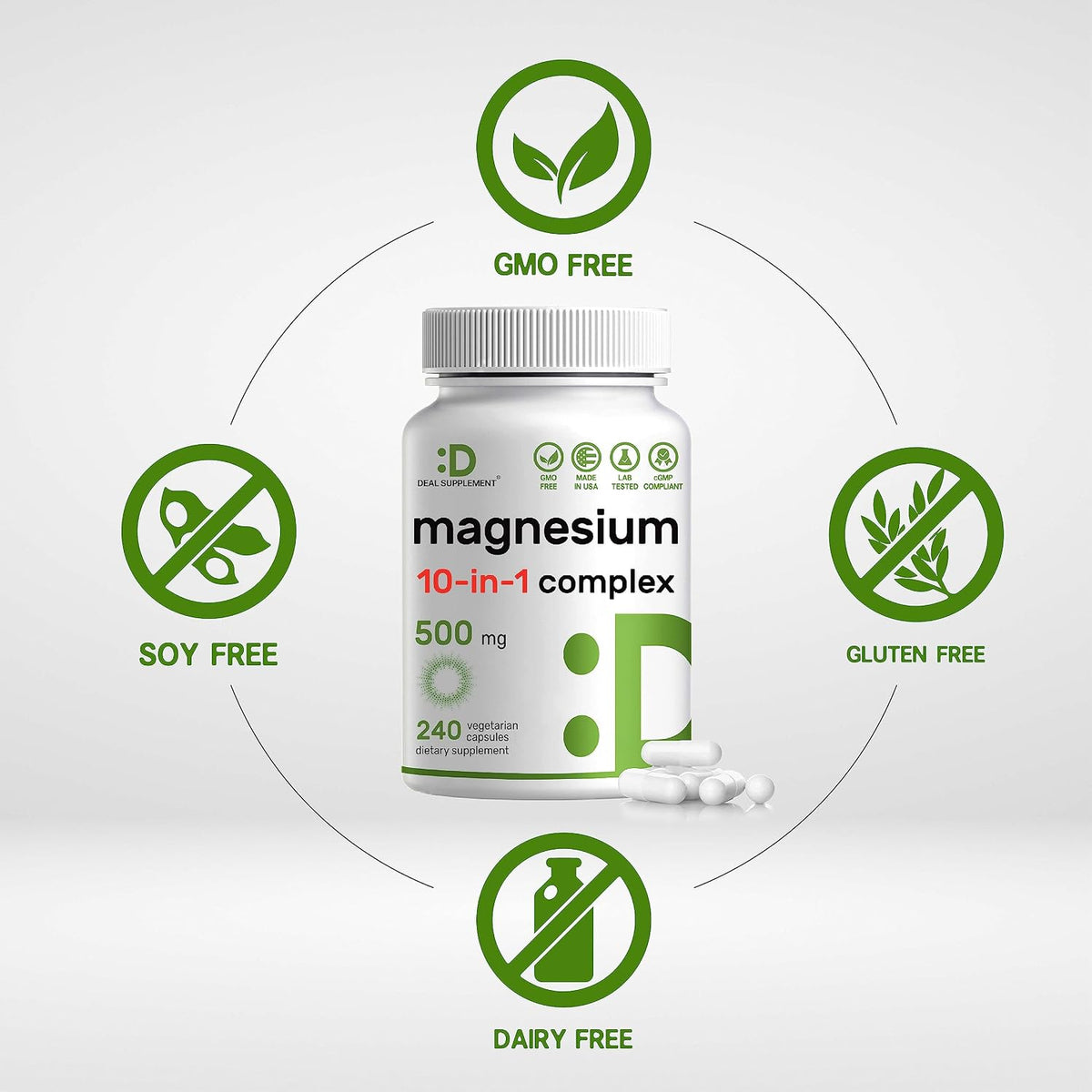 DEAL SUPPLEMENT Vitamin D3 10,000iu + K2 200mcg Softgels & Magnesium Complex Veggie Capsules Bundle – Essential Sunshine Vitamins with Coconut Oil – High Absorption Chelated Minerals, 10-in-1