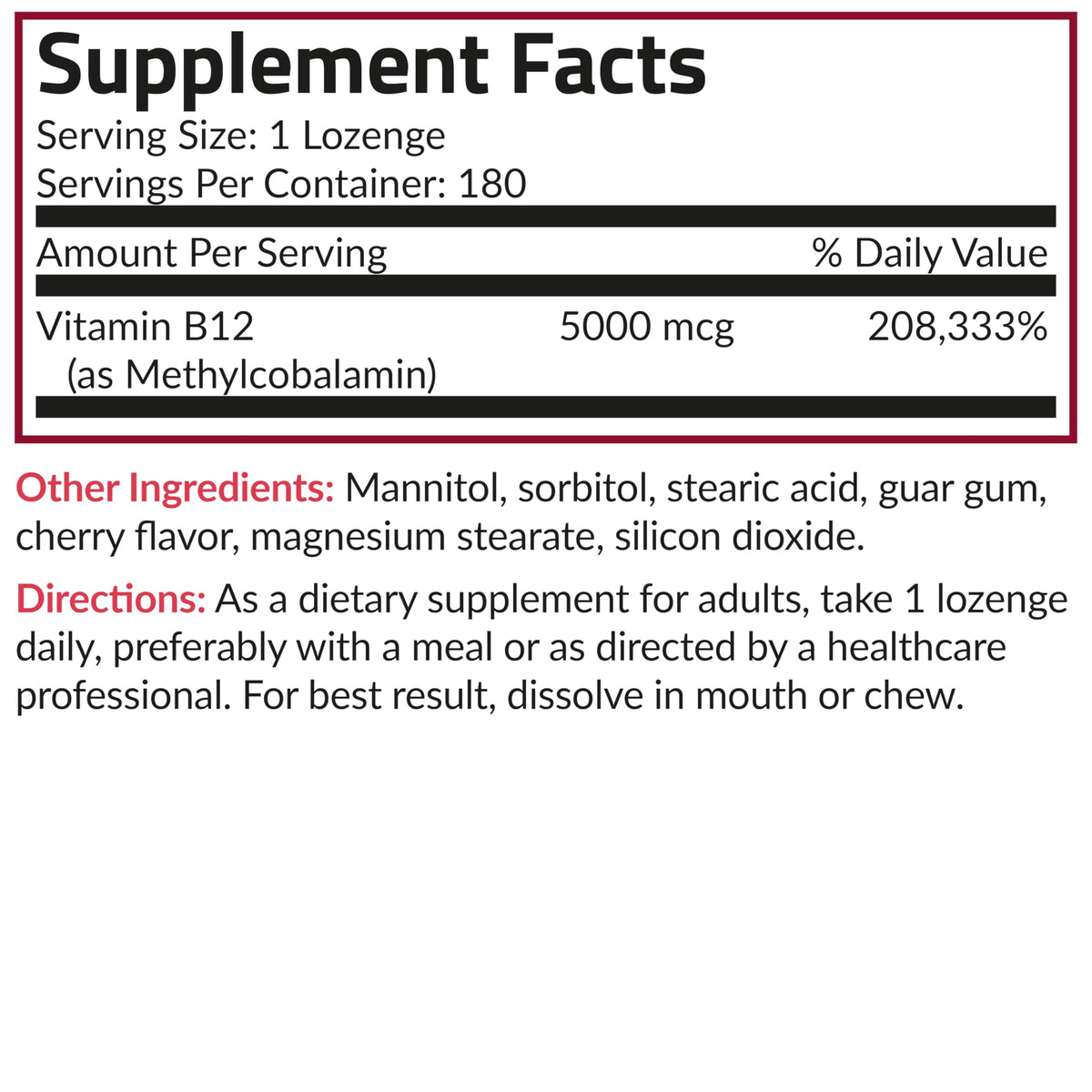 Futurebiotics Methyl B12 5000 MCG Vitamin B12 Methylcobalamin, Cherry Flavor Non-GMO, 60 Vegetarian Lozenges