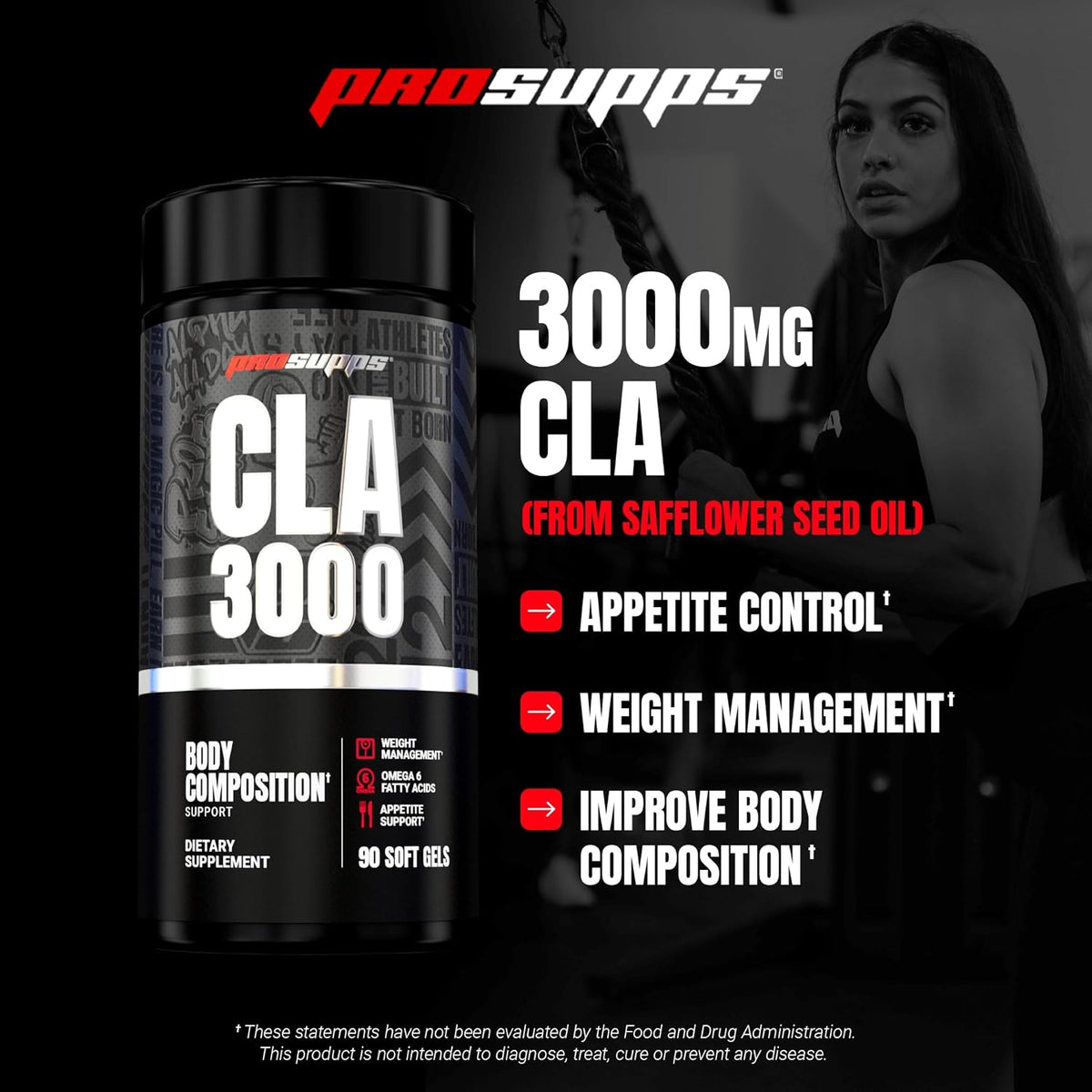 ProSupps CLA 3000 Lean Body Composition Support - Stim-Free Conjugated Linoleic Acid Workout Supplement for Weight Management & Appetite Support with Omega 6 Fatty Acid - Gym & Fitness - 90 Softgels