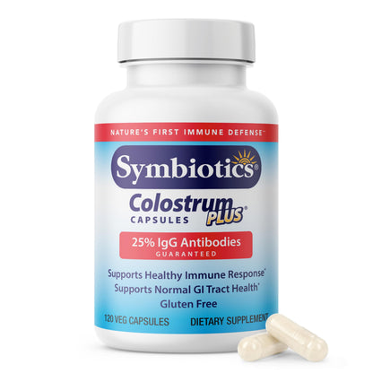 Symbiotics Colostrum Vegetable Capsules, 120 Count - Immune & Gut Support with Lactoferrin and Naturally Occurring IgG