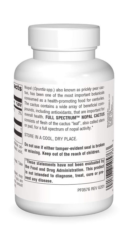 Planetary Herbals Full Spectrum Nopal Cactus, Prickly Pear Cactus, 1000 mg, with Prickley Pear Leaf - 120 Tablets