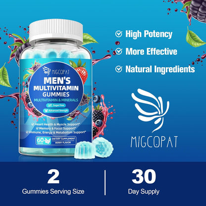 Migcopat Multivitamin for Men Gummies Bundle (2 Pack), Sugar-Free, Omega-3, Probiotics, Vitamins A–E & B, Berry & BlackBerry Flavor
