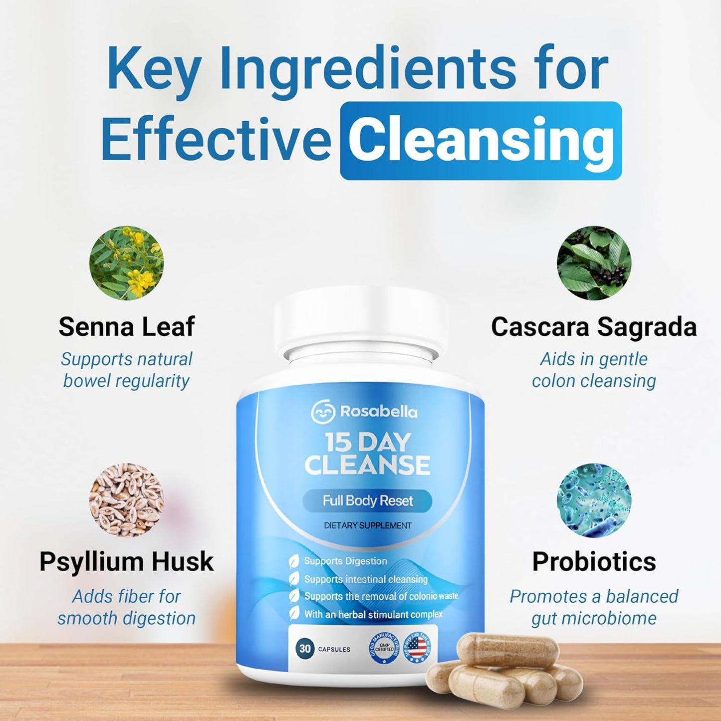 Rosabella 15 Day Cleanse – Full Body Detox & Colon Cleanse for Men & Women – Gut Cleanse Detox Pills for Digestive Health & Bloating Relief
