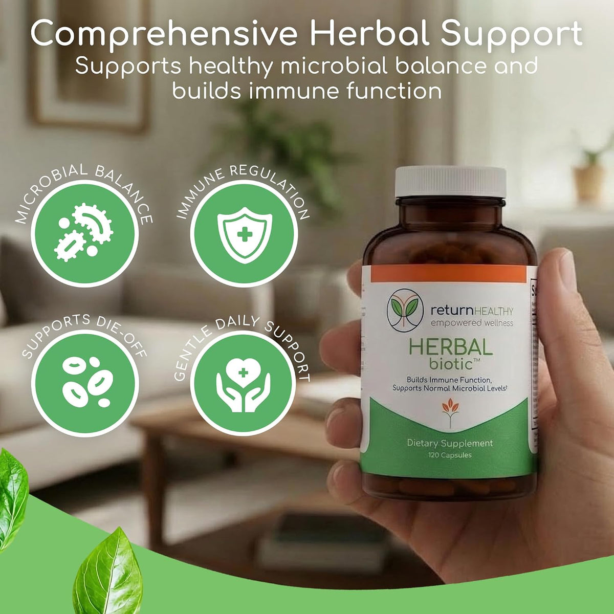Herbal Biotic, Immune Support Vitamins, Natural Immune System Booster for Adults, Immune Support Supplement Enriched with Cat’s Claw for Probiotic Balance, Digestive Health, 120 Vegan Capsules