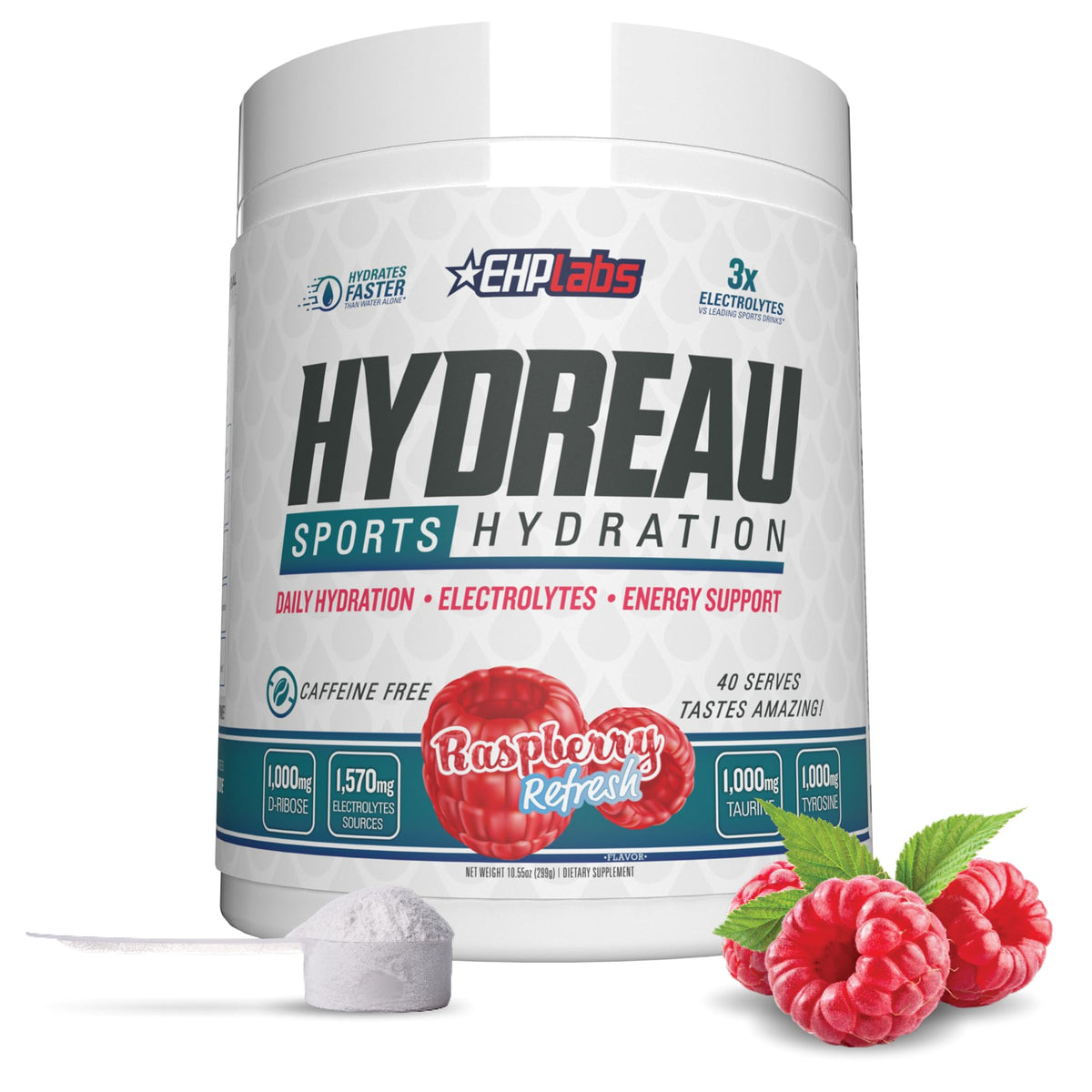 EHP Labs Hydreau Electrolytes Powder No Sugar - Hydration Powder for Endurance & Energy - Electrolyte Powder for Men & Women - Sugar Free Electrolytes - Kiwi Strawberry (40 Serves)
