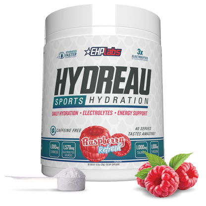 EHP Labs Hydreau Electrolytes Powder No Sugar - Hydration Powder for Endurance & Energy - Electrolyte Powder for Men & Women - Sugar Free Electrolytes - Kiwi Strawberry (40 Serves)